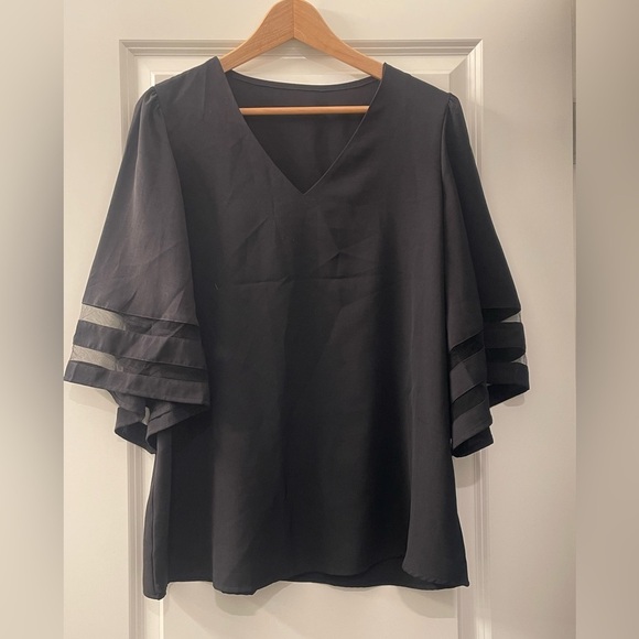 Tops - Chic Black V-Neck Blouse with Bell Sleeves